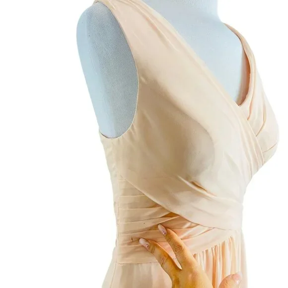 Azazie Elegant Floor Length Sleeveless Prom Wedding Guest Dress Light Peach - Picture 4 of 14